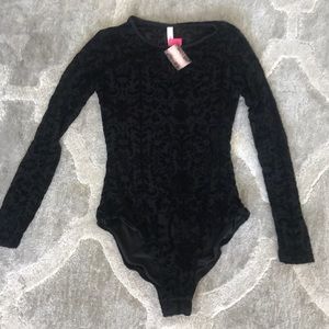 Lacey/velvety Long sleeve one piece